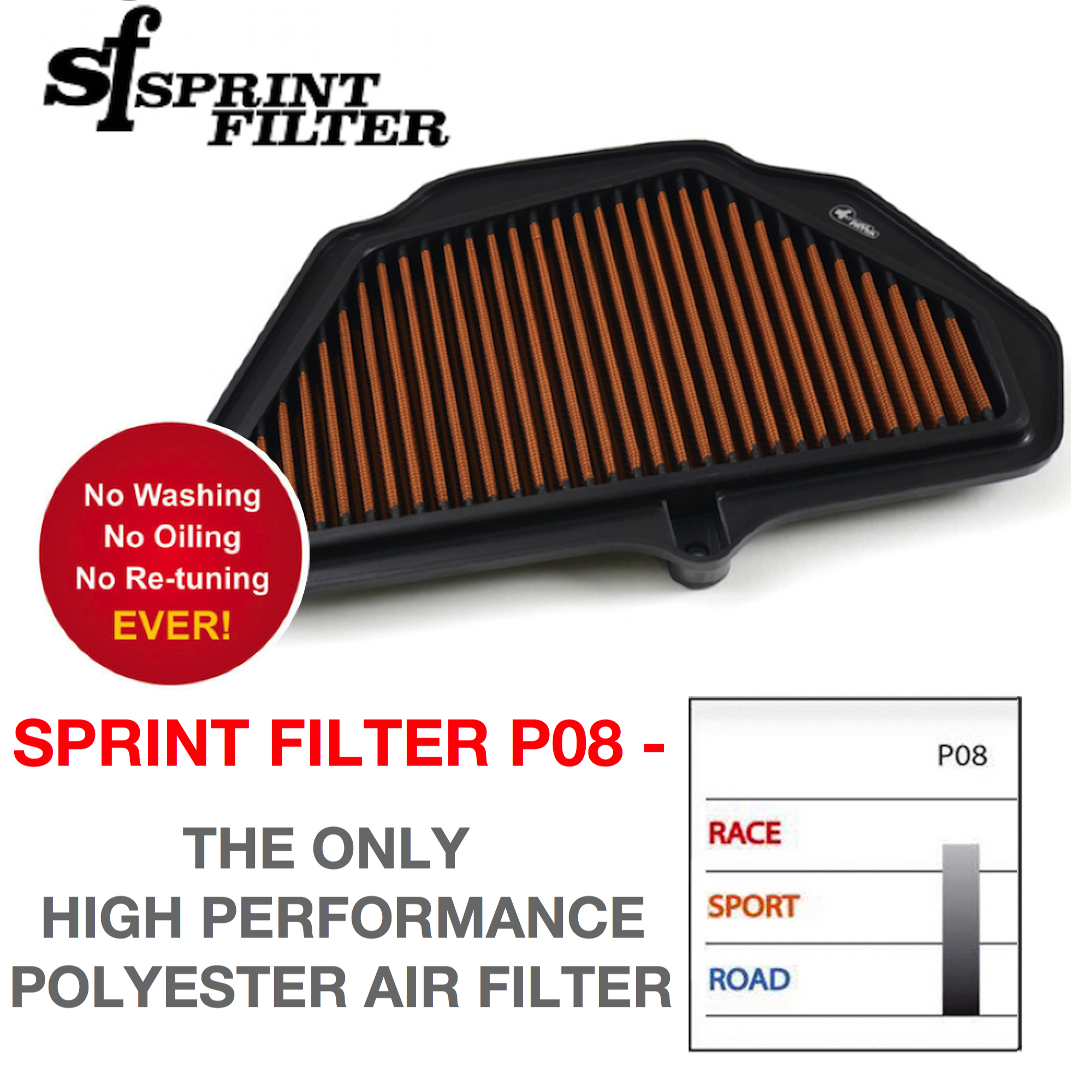 Sprint Air Filter P08 F1-85 for Kawasaki ZX10R 2016-2020 2021 High Performance