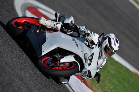 The 848 EVO loves being leaned over in the corners.